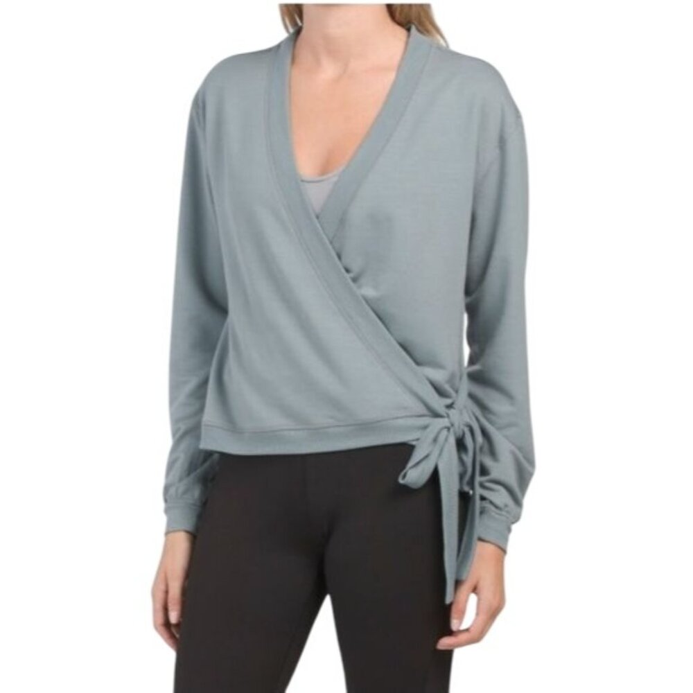 Thrive Societe Wrap Sweatshirt Light Blue Tie Waist Long Sleeve XL designer